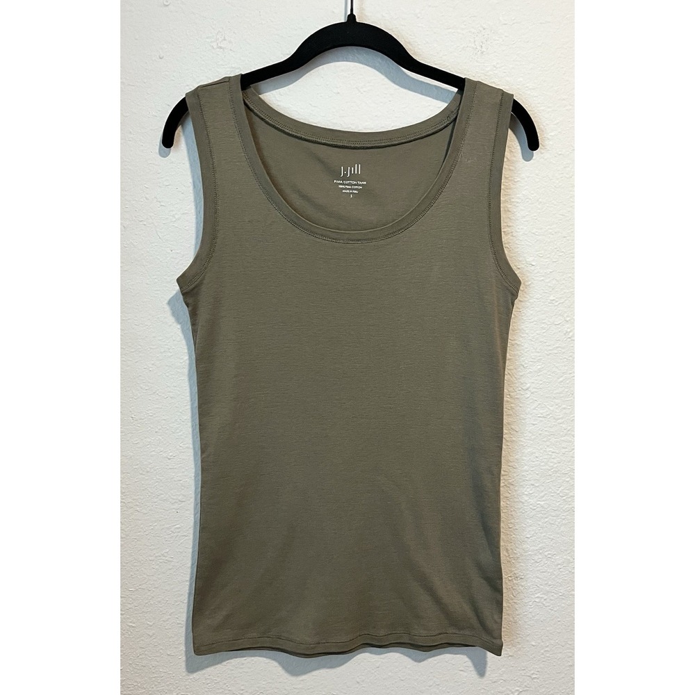 J. Jill Pima Cotton Tank Top Small Olive Green Scoop Neck Sleeveless Top Summer